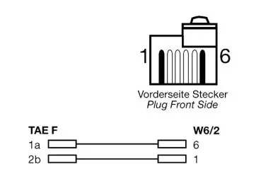 Verbindungskabel TAE F auf Western 6/2 Stecker, 6m DEC Typ mit versetzter Klinke